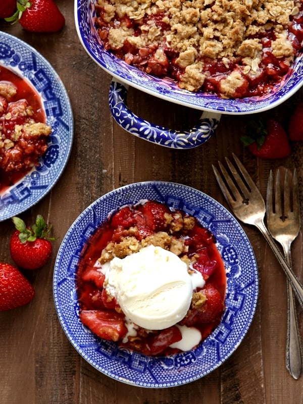 Strawberry, Raspberry and Rhubarb Crisp | completelydelicious.com