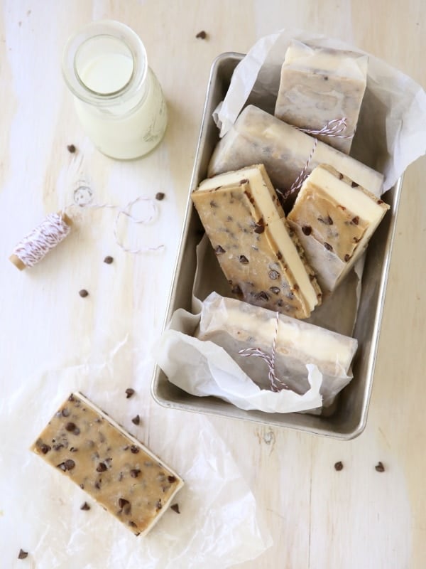 Chocolate Chip Cookie Dough Ice Cream Sandwiches from completelydelicious.com