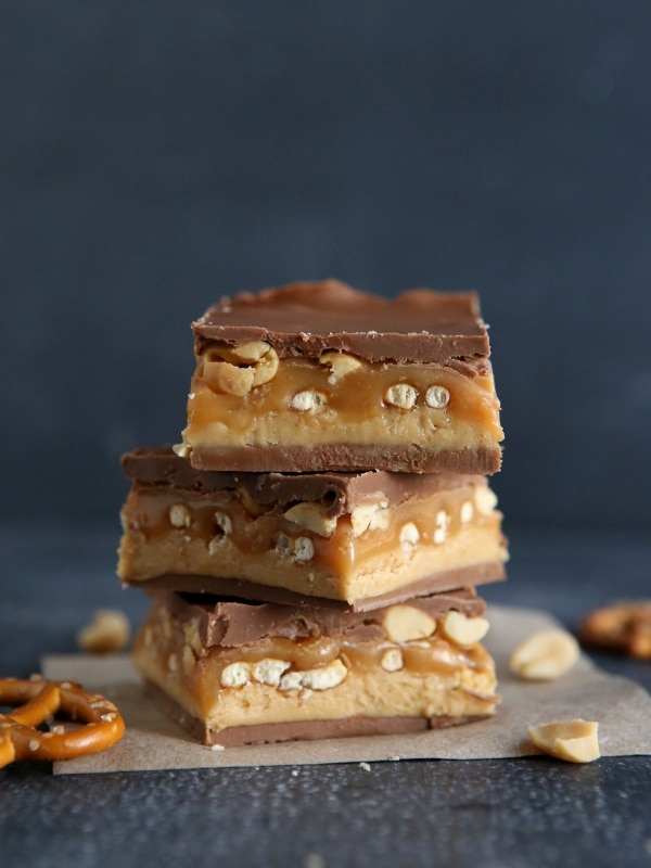 Chocolate, Peanut Butter, Caramel and Pretzel Candy Bars (Homemade Take 5 Bars) from completelydelicious.com