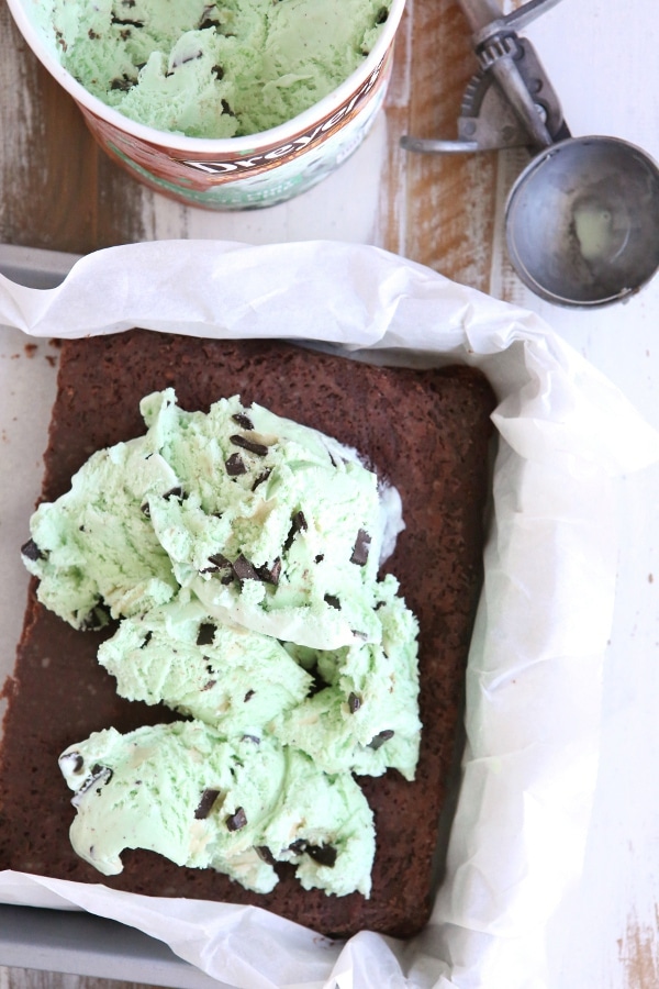Mint Chocolate Chip Ice Cream Brownie Bars | completelydelicious.com