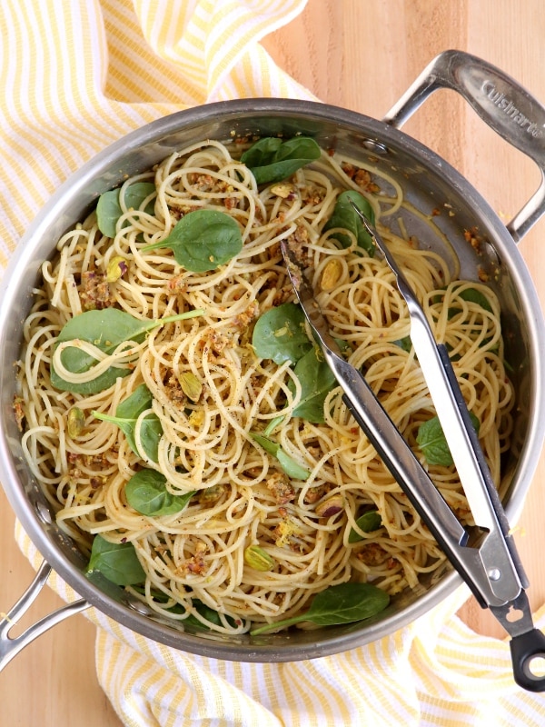Lemon-Pistachio Spaghetti with Spinach | completelydelcious.com