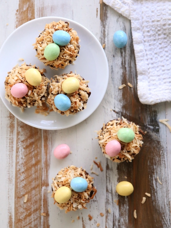 Coconut Brownie Bite Easter Nests | completelydelicious.com