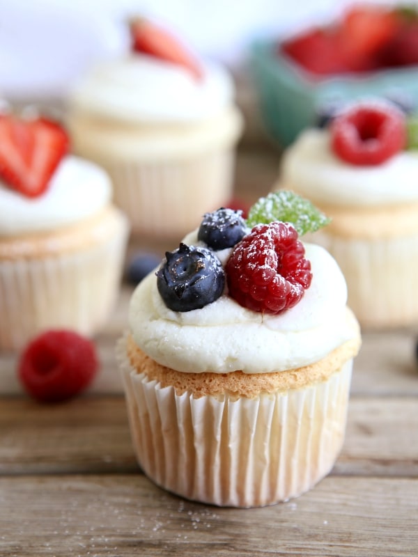 Angel Food Cupcakes with Whipped Buttercream and Berries - Completely
