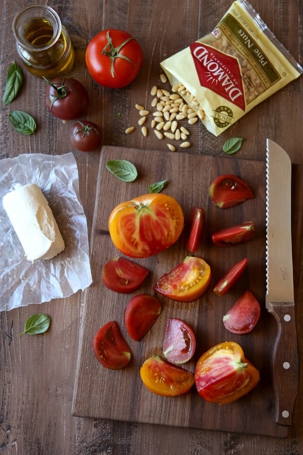Tomato Salad with Goat Cheese and Pine Nuts | completelydelicious.com