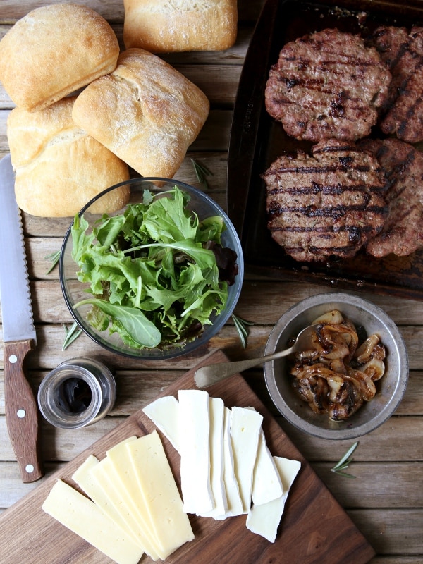 Cherry Rosemary Burgers with Brie, Arugula and Balsamic Glaze | completelydelicious.com
