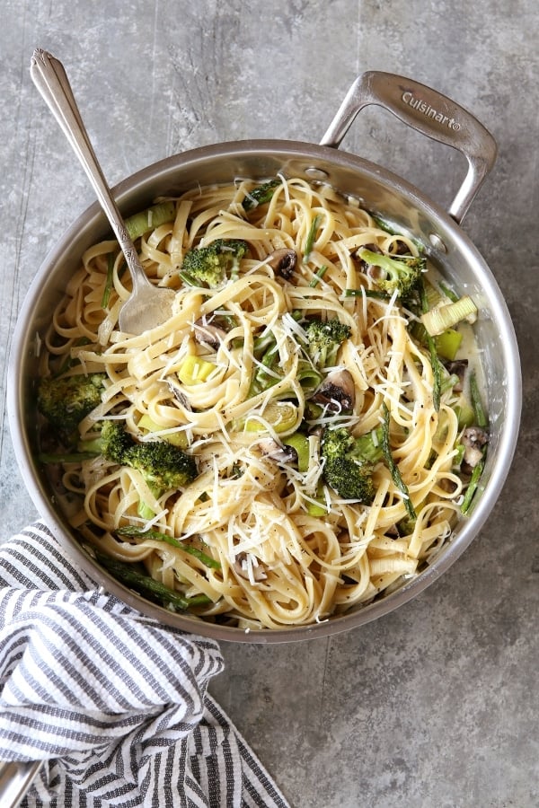 Roasted Vegetable and Asiago Fettuccini Alfredo | completelydelicious.com