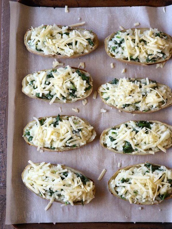 Spinach and Cheddar Twice-Baked Potatoes | completelydelicious.com