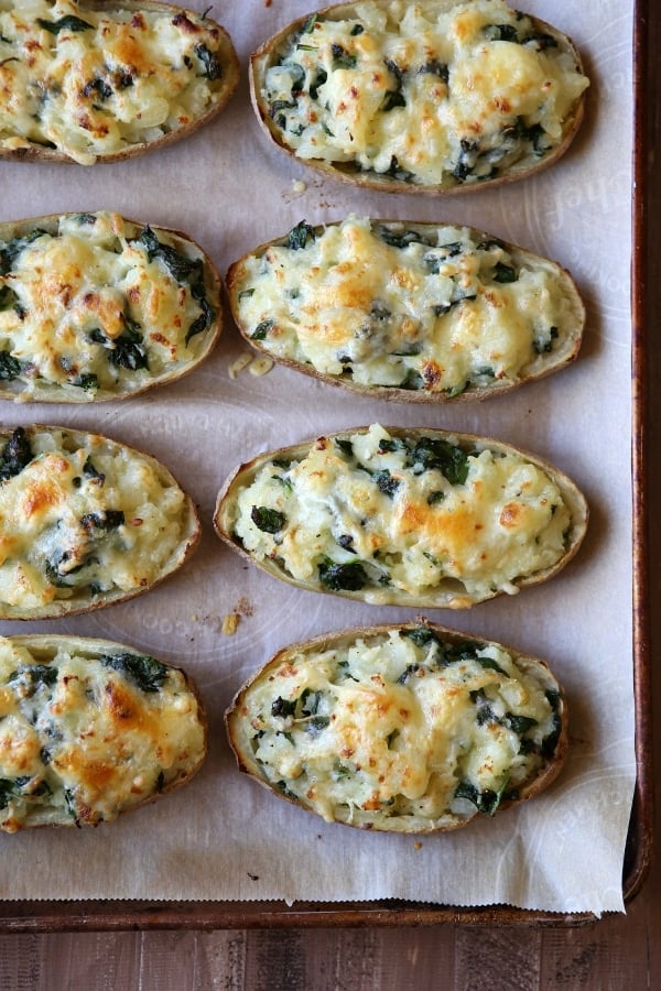 Spinach and Cheddar Twice-Baked Potatoes | completelydelicious.com