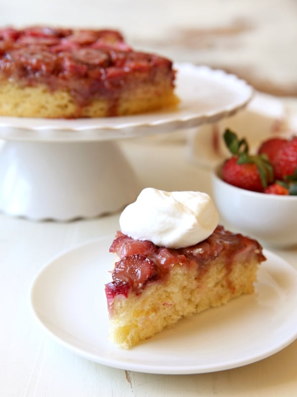 Strawberry Rhubarb Upside-Down Cake | completelydelicious.com