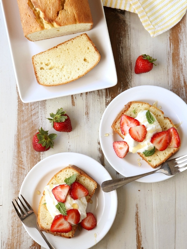 Cream Cheese Pound Cake with Honey Whipped Cream | completelydelicious.com