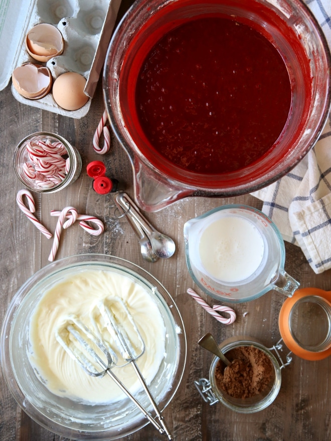 Peppermint Red Velvet Bundt Cake with Cream Cheese Filling and White Chocolate Ganache | completelydelicious.com