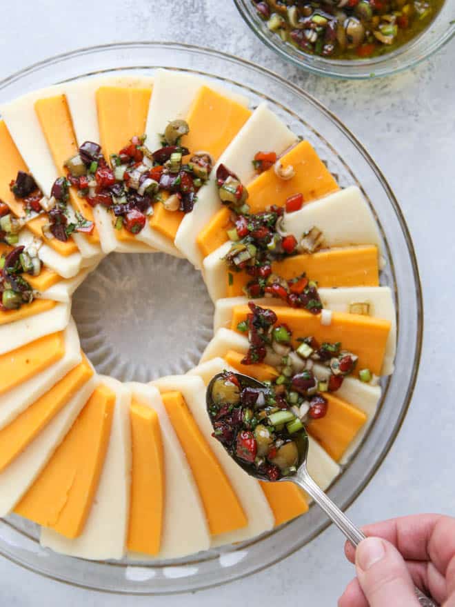 Marinated Cheese Wreath. Perfect for holiday parties! | completelydelicious.com