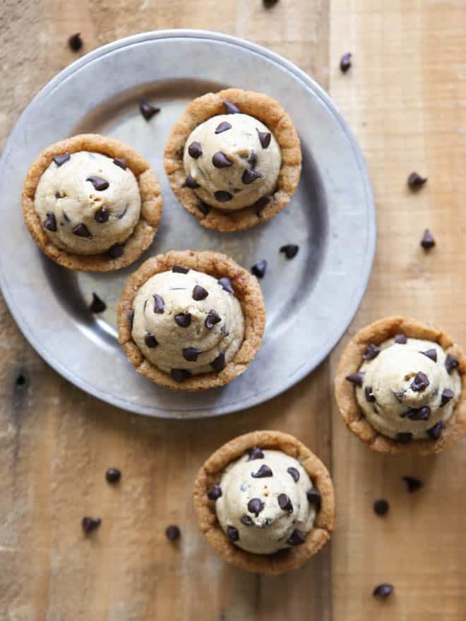 Chocolate Chip Cookie Cups With Cookie Dough Frosting Completely