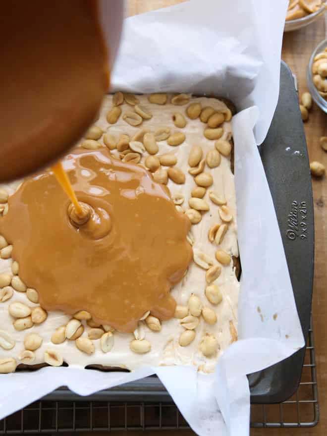 Salted Caramel Peanut Bars | completelydelicious.com