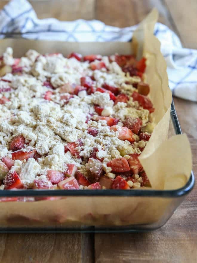 strawberry rhubarb crumb bars are the perfect treat for spring