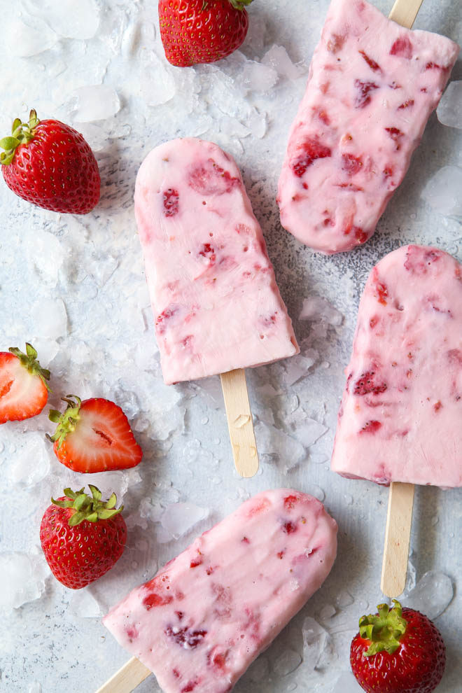 Simple 4 Ingredient Roasted Strawberry Yogurt Pops