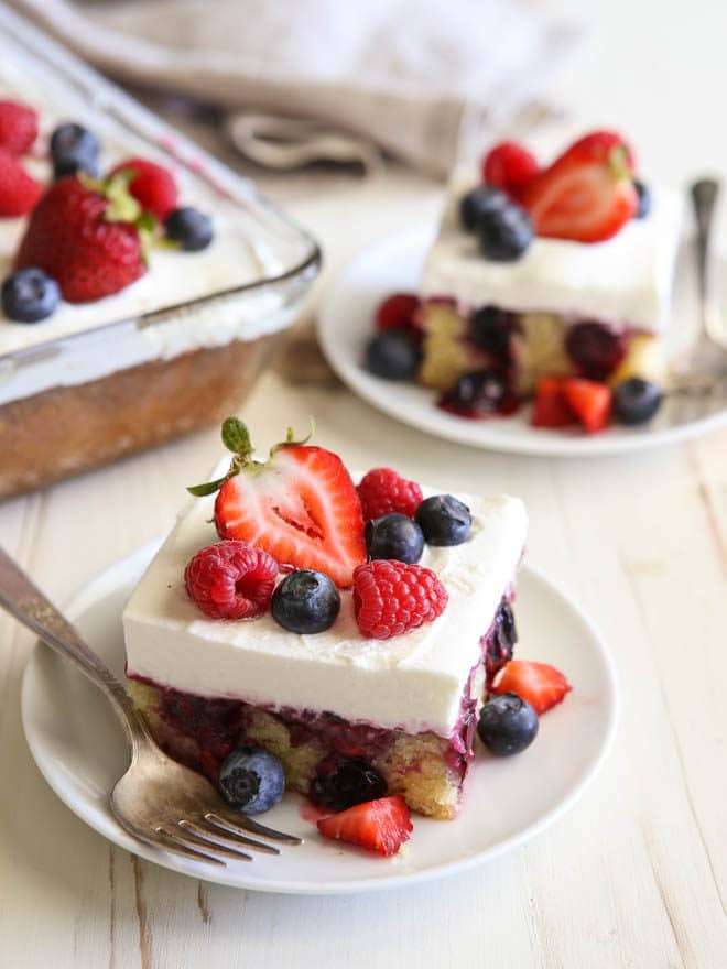 This homemade berry poke cake is perfect for summer celebrations