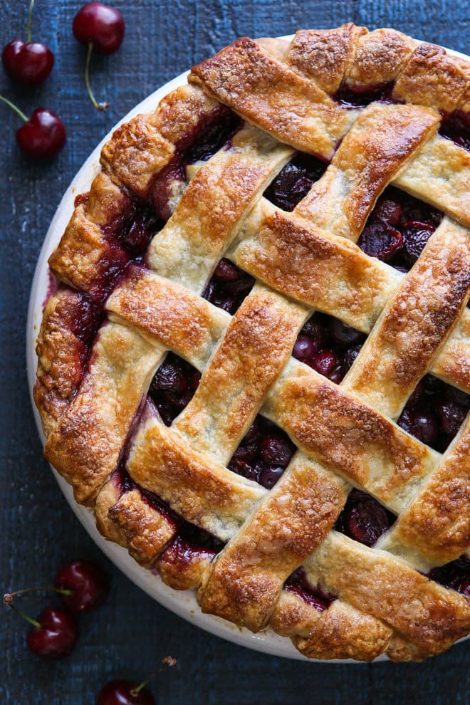 Sweet cherries baked into a flaky buttermilk pie crust