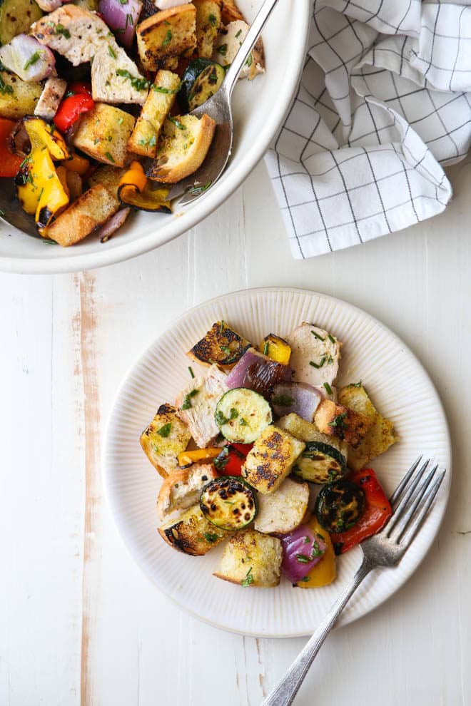 grilled chicken and vegetable panzanella salad from completelydelicious.com