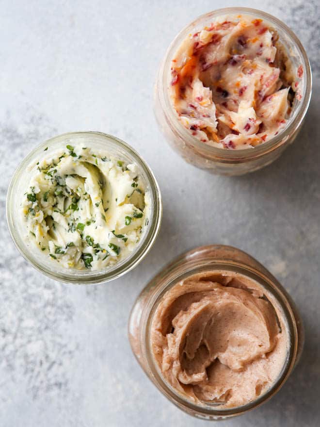 3 different flavored butters to jazz up everything from morning pancakes to roast chicken!