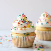 Two perfect vanilla funfetti cupcakes