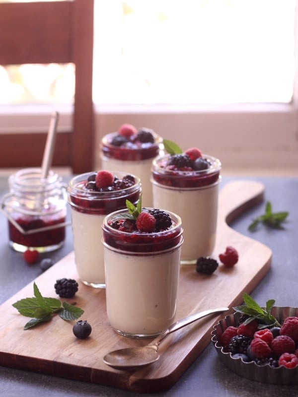 Vanilla Bean Panna Cotta with Roasted Berries | completelydelicious.com