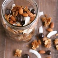 Winter Trail Mix - with granola clusters, toasted coconut and almonds, and chocolate covered berries | completelydelicious.com