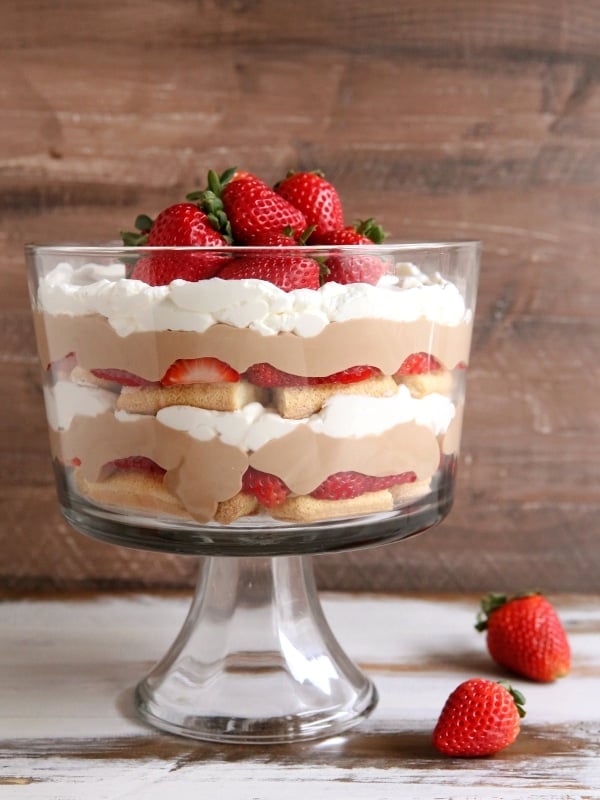 Strawberry Chocolate Tiramisu Trifle | completelydelicious.com