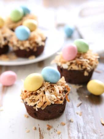 Coconut Brownie Bite Easter Nests | completelydelicious.com