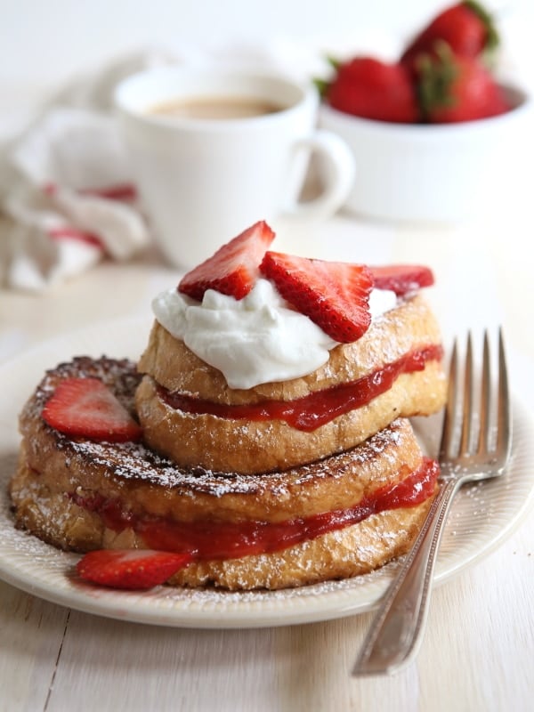 Strawberry Rhubarb Stuffed French Toast | completelydelicious.com