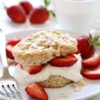 Breakfast Strawberry Shortcakes with heartier biscuits and vanilla yogurt | completelydelicious.com