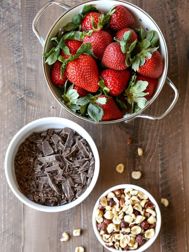 All the ingredients you need for chocolate hazelnut covered strawberries