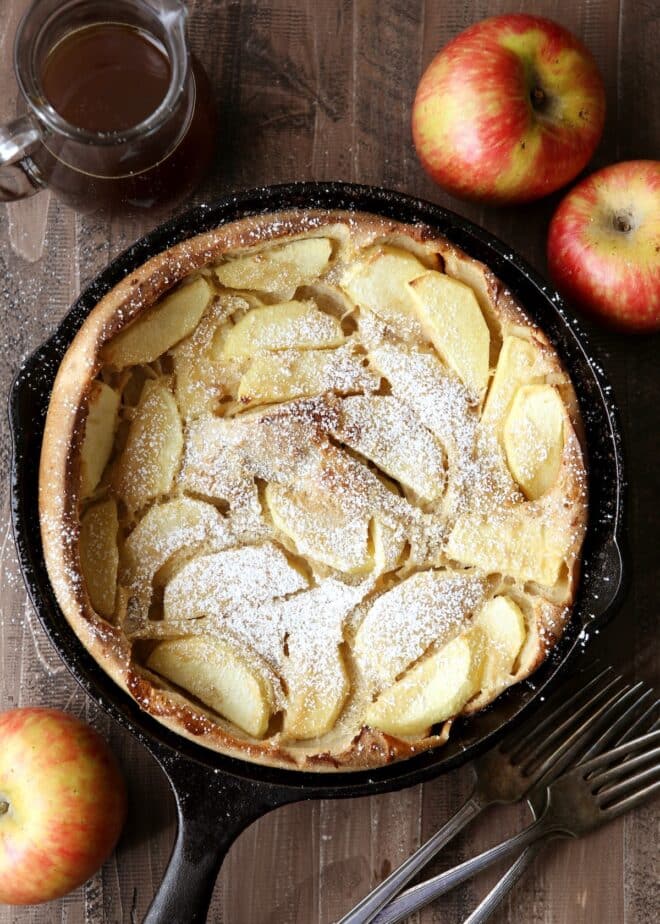 Apple Oven Pancake with Apple Cider Syrup.