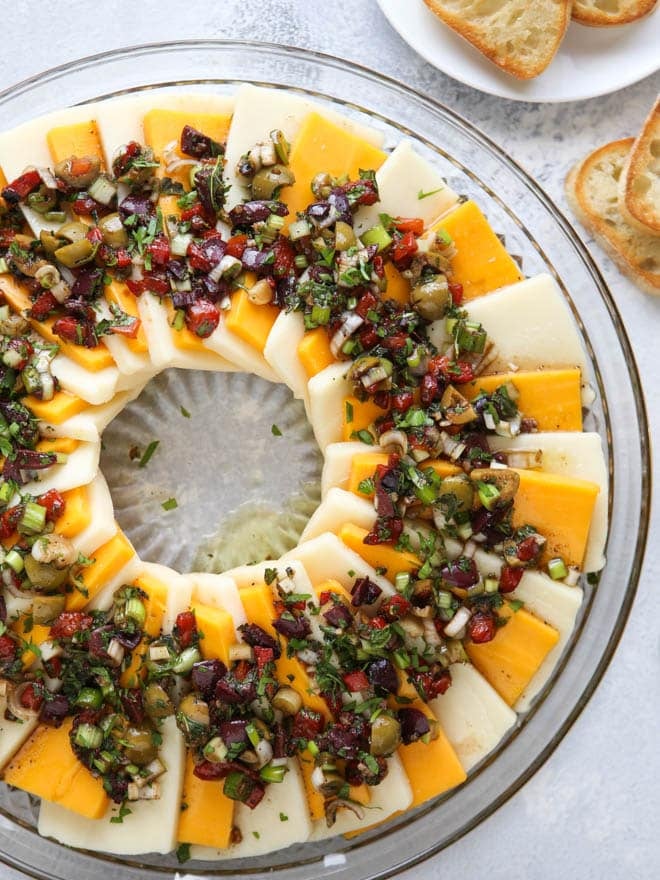 Marinated Cheese Wreath. Perfect for holiday parties! | completelydelicious.com