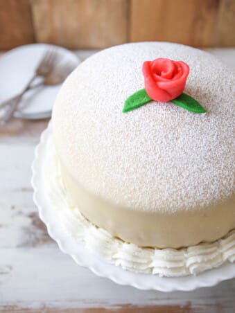 Princess Cake - sponge cake with vanilla and raspberry filling covered with marzipan | completelydelicious.com