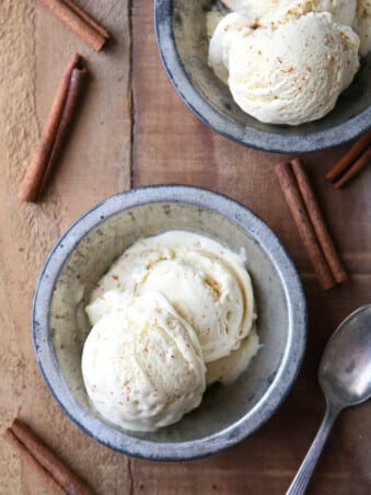 Brown butter cinnamon ice cream is the perfect topping for fall desserts!
