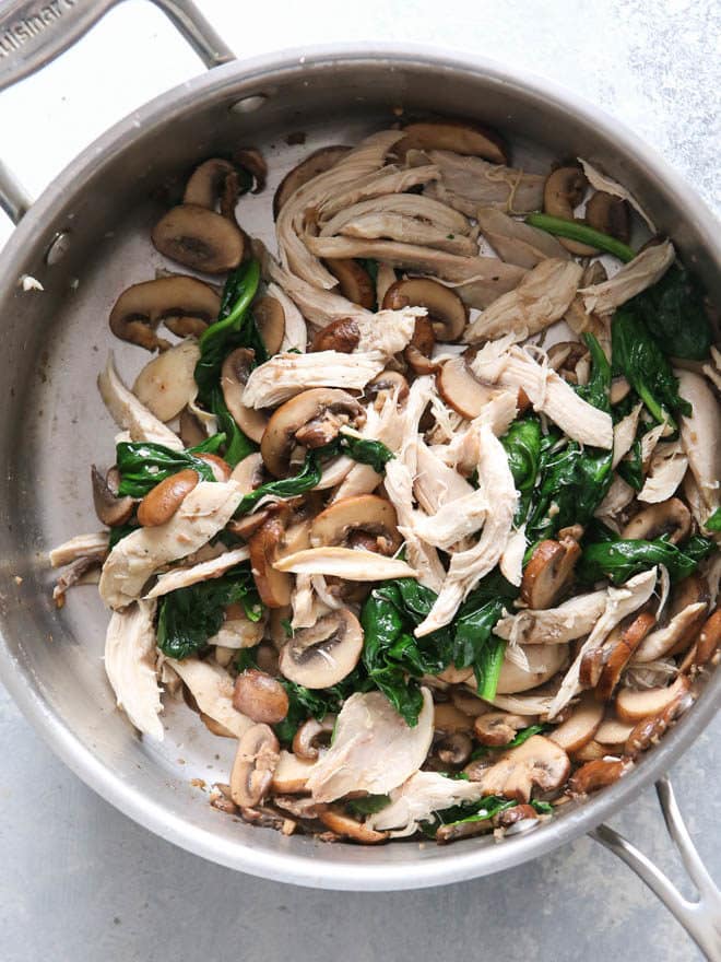 chicken, mushrooms and spinach... for lasagna!