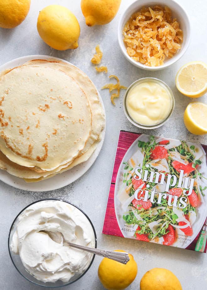 Making the Lemon Mascaprone Crepe Cake from the book Simply Citrus