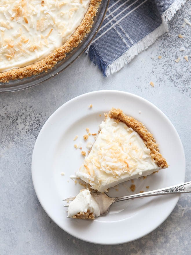 A slice of the dreamiest no-bake coconut cream pie