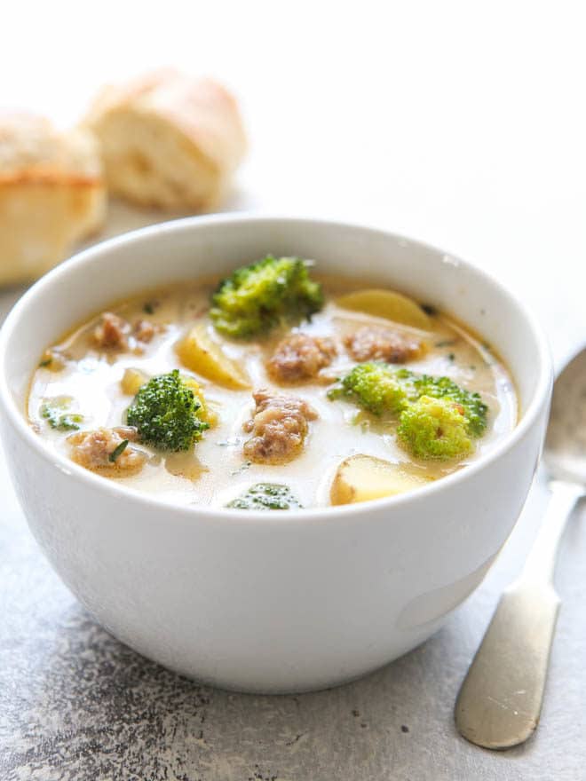 Cozy and satisfying sausage, broccoli, and potato soup