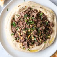 Hummus with spiced beef and pine nuts makes a great appetizer or light meal!