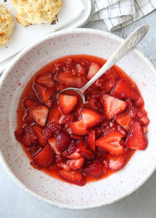 Macerated strawberries for strawberry shortcakes