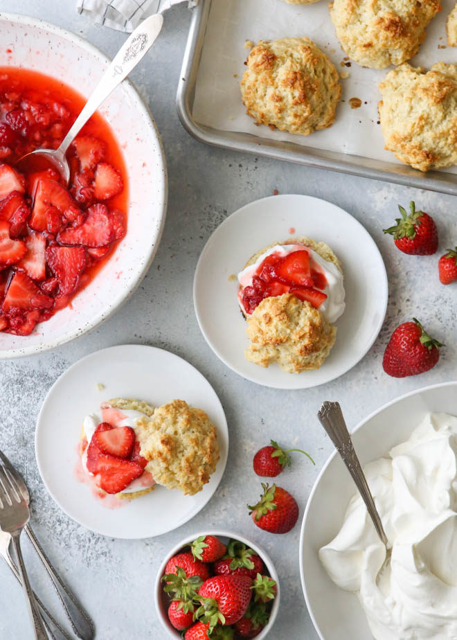 Assembling strawberry shortcakes