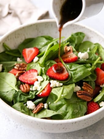 Strawberry spinach salad with warm brown butter dressing