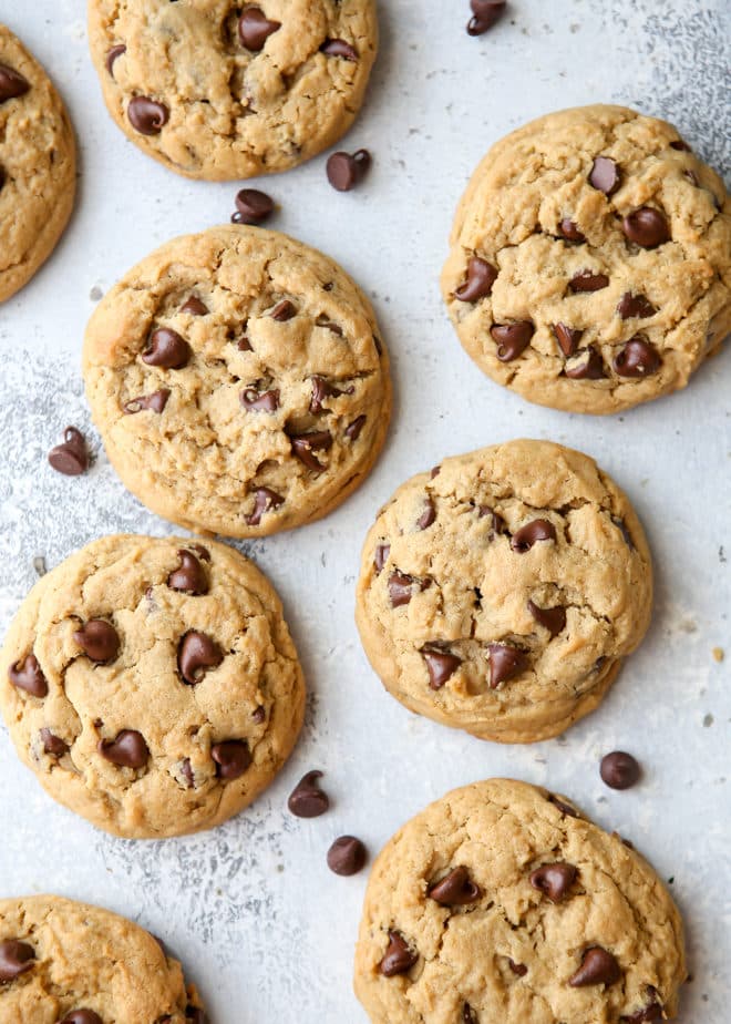 Thick and soft chocolate chip peanut butter cookies are a fun treat!