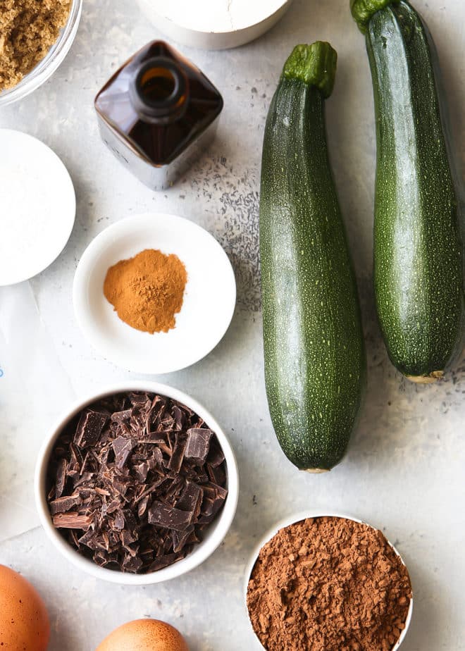 Ingredients for chocolate zucchini cake
