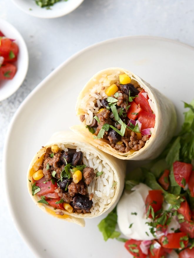 Ground Beef, Black Bean, and Corn Burritos - Completely Delicious