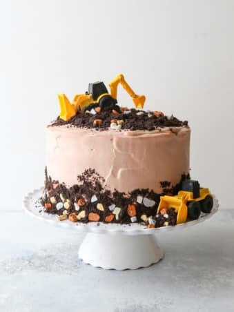 Oreo dirt layer cake with chocolate rocks and mini tractors for my son's 3rd birthday!