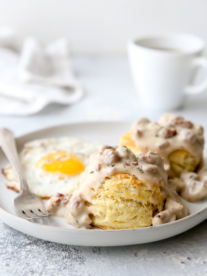 Buttermilk Biscuits with Sausage Gravy - Completely Delicious
