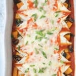 Enchiladas with butternut squash, mushrooms and poblano peppers